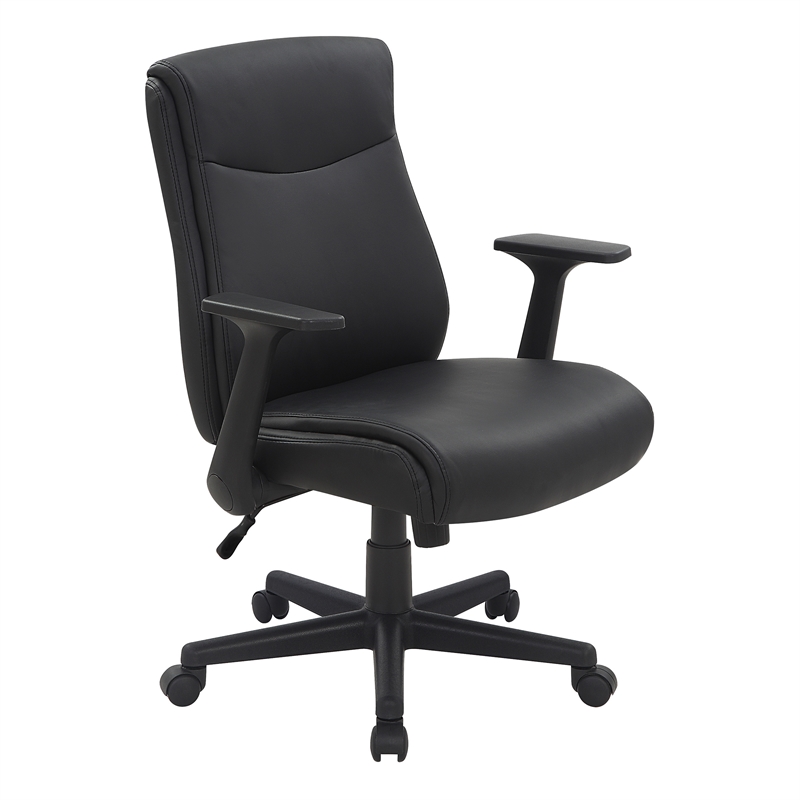 Scranton & Co Mid-Back Office Chair in Black Faux Leather with Flip Arms