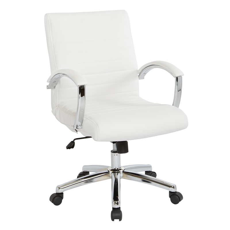 Scranton & Co Low Back Executive Office Chair in White Faux Leather Chrome