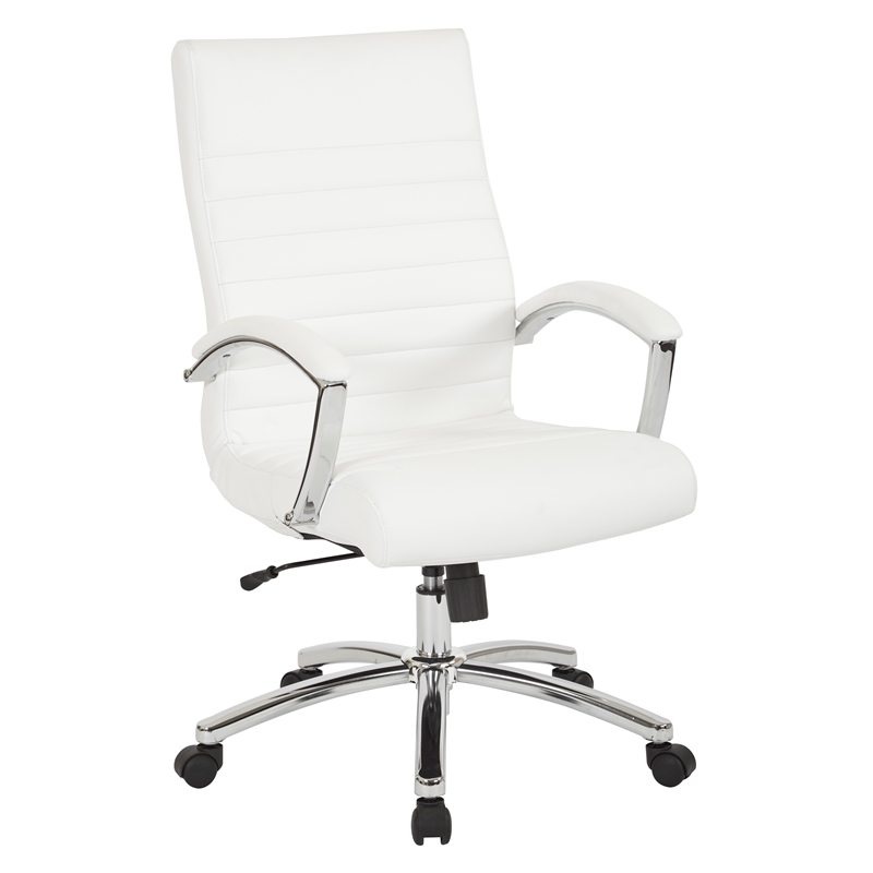 Scranton & Co Executive Mid-Back Chair in White Faux Leather Chrome Base