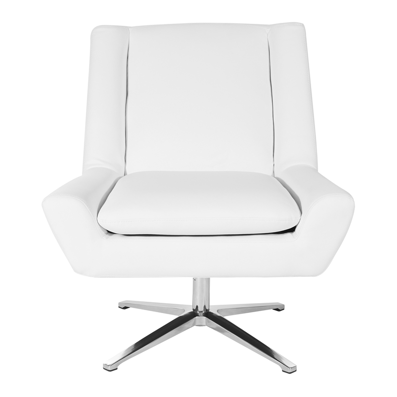 Scranton & Co Swivel Guest Chair in White Faux Leather Aluminum Star Base