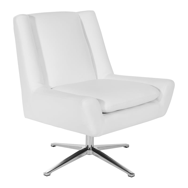 Scranton & Co Swivel Guest Chair in White Faux Leather Aluminum Star Base