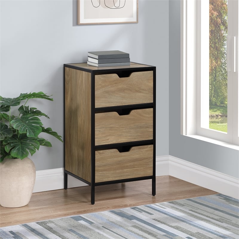 Scranton & Co 3-Drawer Accent Storage Cabinet in Oak Fully Assembled