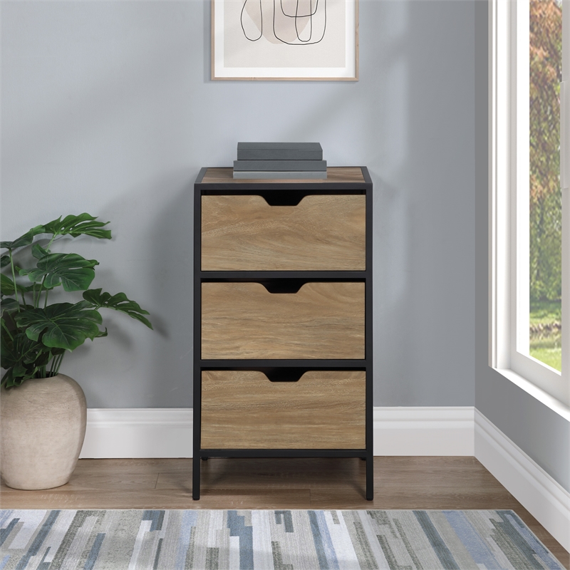 Scranton & Co 3-Drawer Accent Storage Cabinet in Oak Fully Assembled