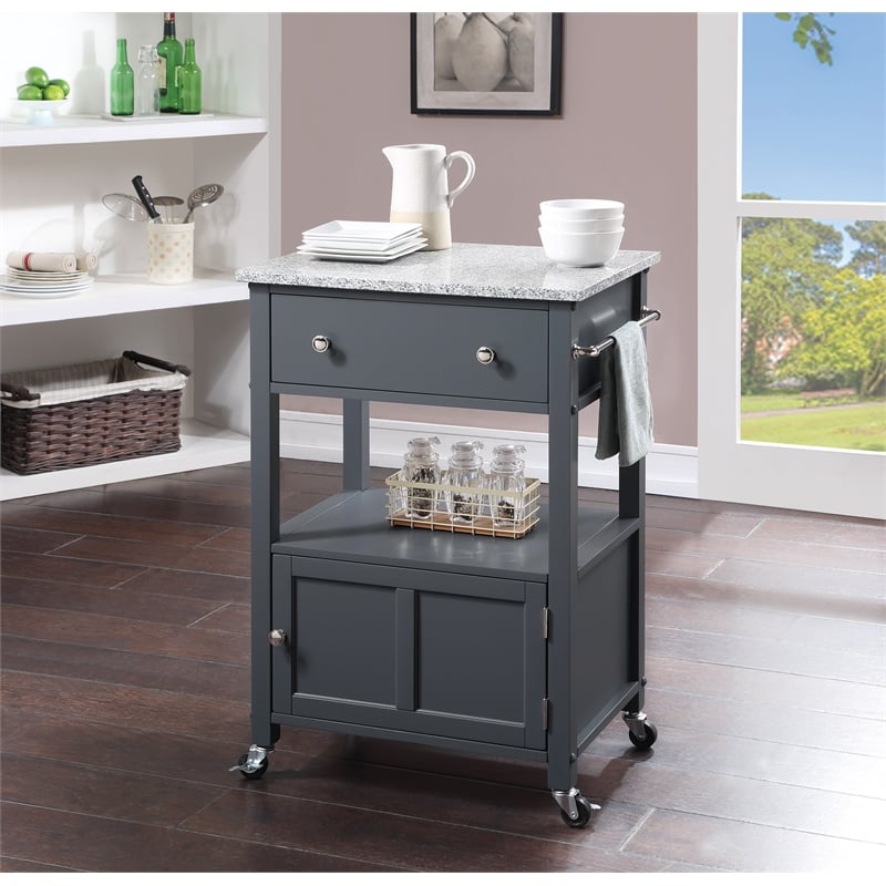 Scranton & Co Farmhouse Kitchen Cart with Granite Top in Gray Base