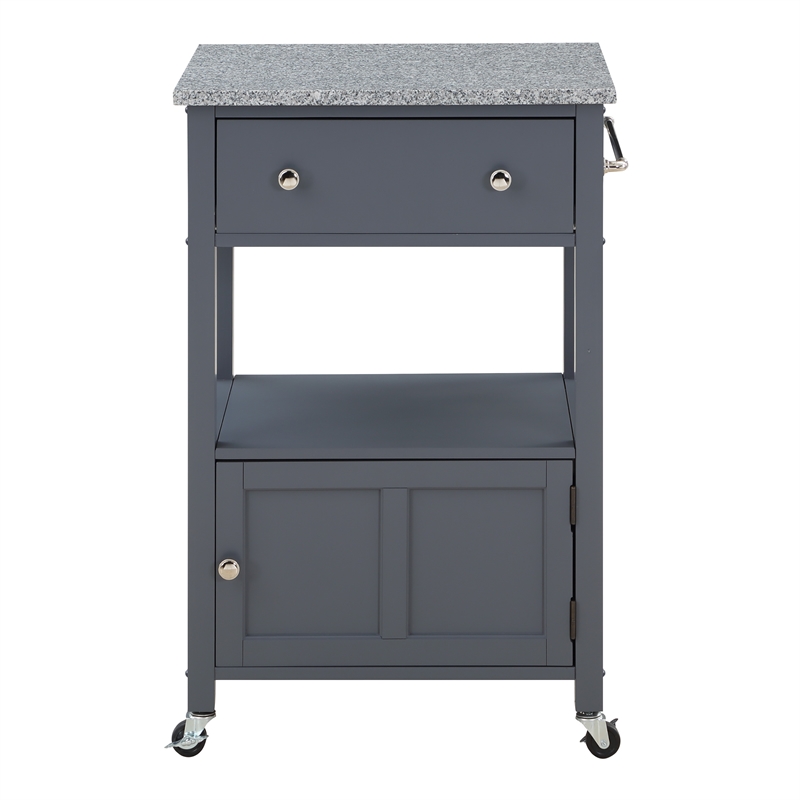 Scranton & Co Farmhouse Kitchen Cart with Granite Top in Gray Base