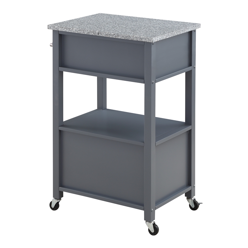 Scranton & Co Farmhouse Kitchen Cart with Granite Top in Gray Base