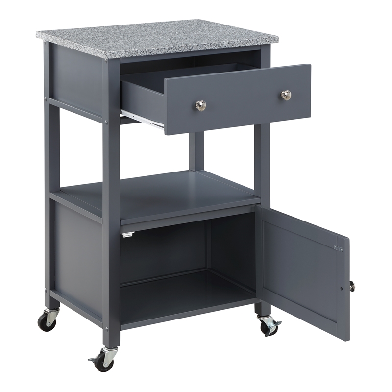 Scranton & Co Farmhouse Kitchen Cart with Granite Top in Gray Base