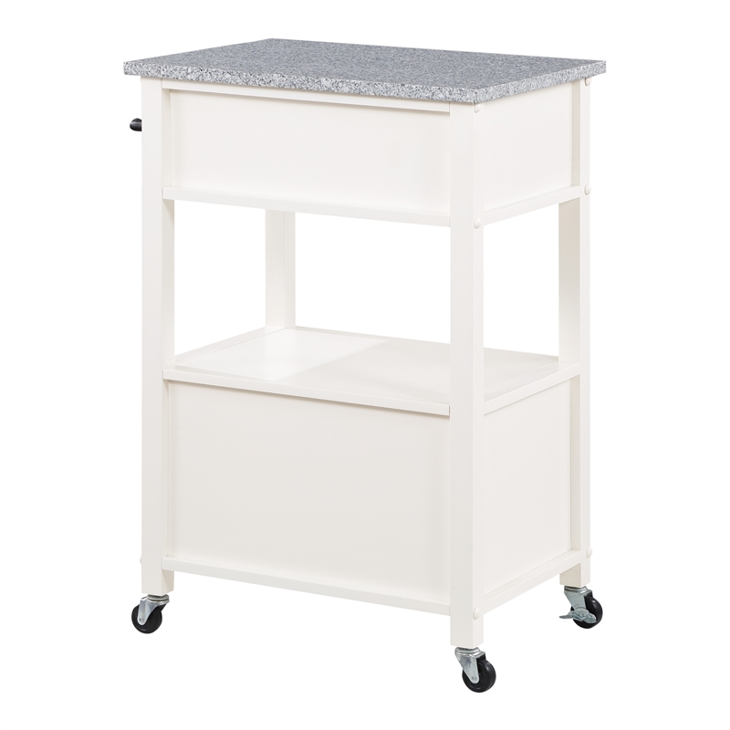 Scranton & Co Farmhouse Kitchen Cart with Granite Top in White Base