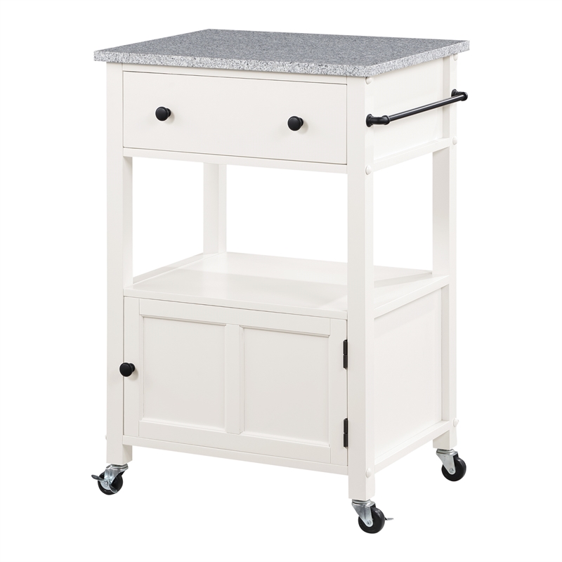 Scranton & Co Farmhouse Kitchen Cart with Granite Top in White Base