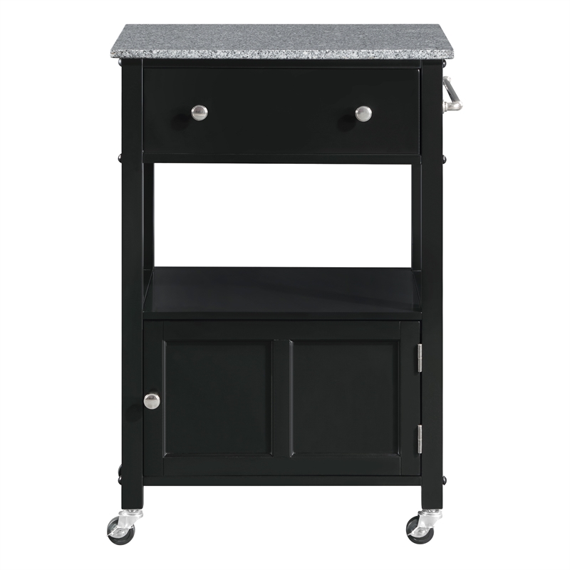 Scranton & Co Farmhouse Kitchen Cart with Granite Top in Black Base