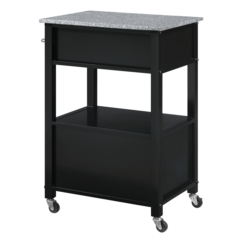 Scranton & Co Farmhouse Kitchen Cart with Granite Top in Black Base
