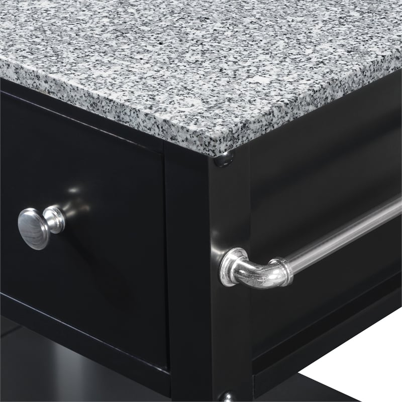Scranton & Co Farmhouse Kitchen Cart with Granite Top in Black Base