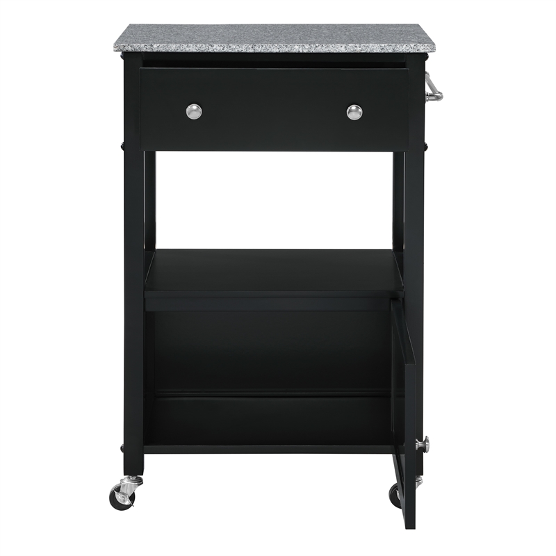 Scranton & Co Farmhouse Kitchen Cart with Granite Top in Black Base