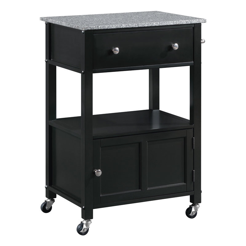 Scranton & Co Farmhouse Kitchen Cart with Granite Top in Black Base