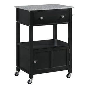 Scranton & Co Farmhouse Kitchen Cart with Granite Top in Black Base