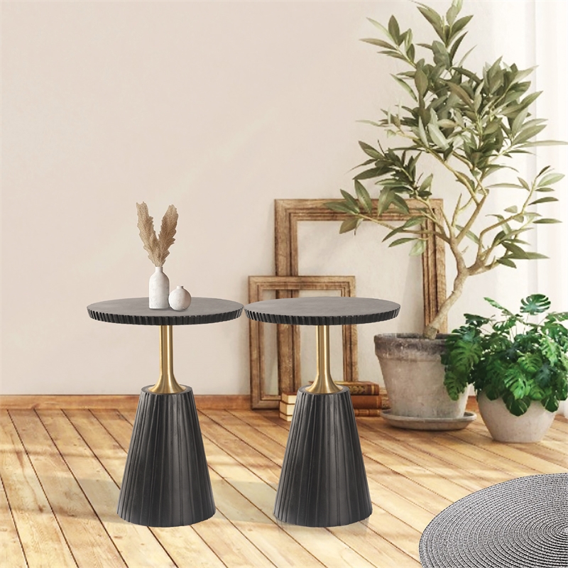 Scranton & Co Modern Accent Side Table in Black Wood with Metal Base 2 Pack