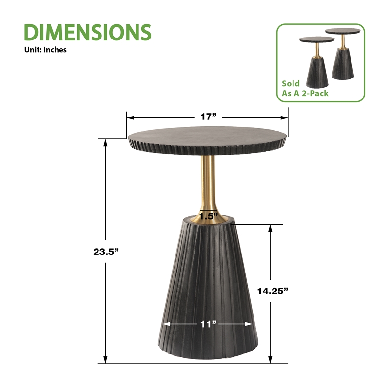 Scranton & Co Modern Accent Side Table in Black Wood with Metal Base 2 Pack
