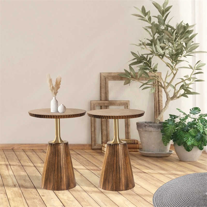 Scranton & Co Modern Accent Side Table Golden Honey Amber Wood Metal Base 2 Pack