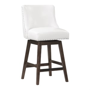 Scranton & Co 26&quot Swivel Counter Stool in White Faux Leather Nailhead Trim