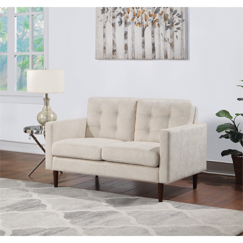 Scranton & Co Mid-Century 2-Cushion Loveseat in Cream Fabric