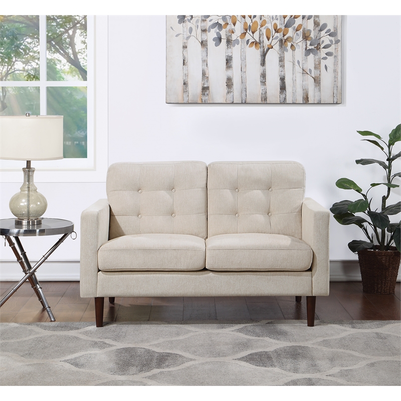 Scranton & Co Mid-Century 2-Cushion Loveseat in Cream Fabric