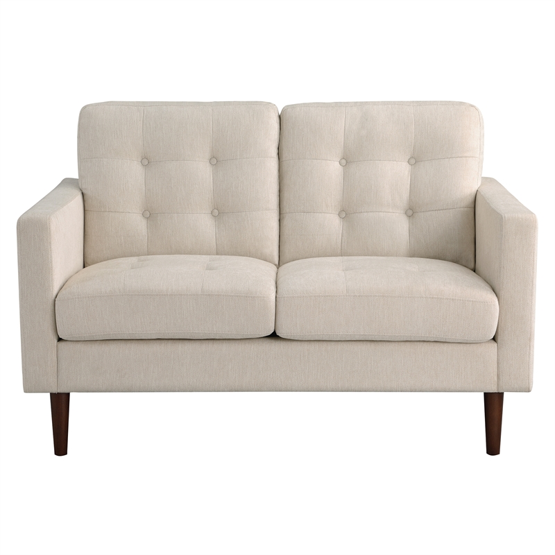 Scranton & Co Mid-Century 2-Cushion Loveseat in Cream Fabric
