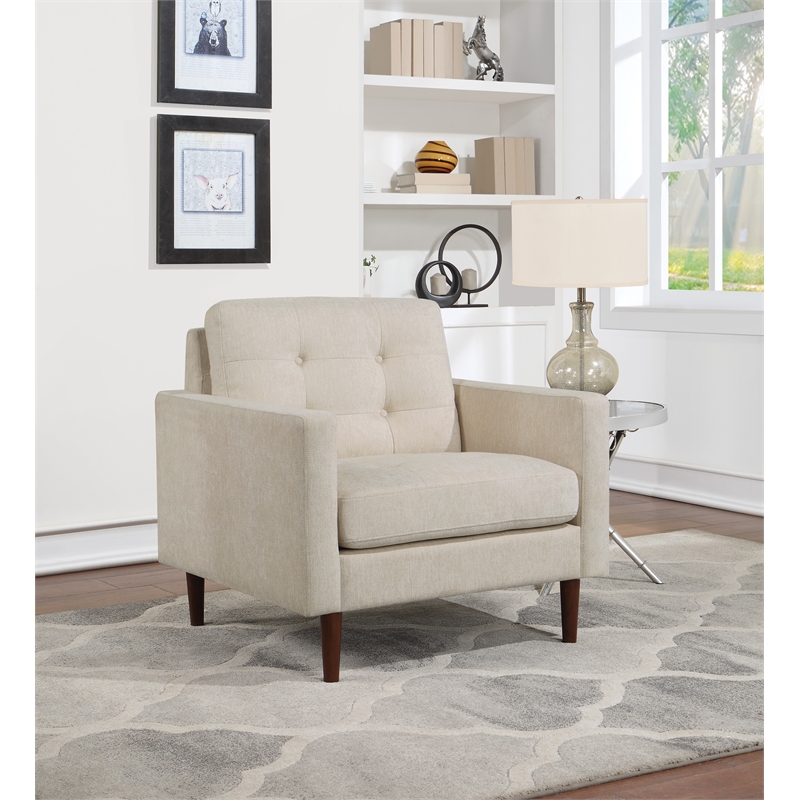 Scranton & Co Mid-Century Arm Chair in Cream Fabric with Tapered Legs
