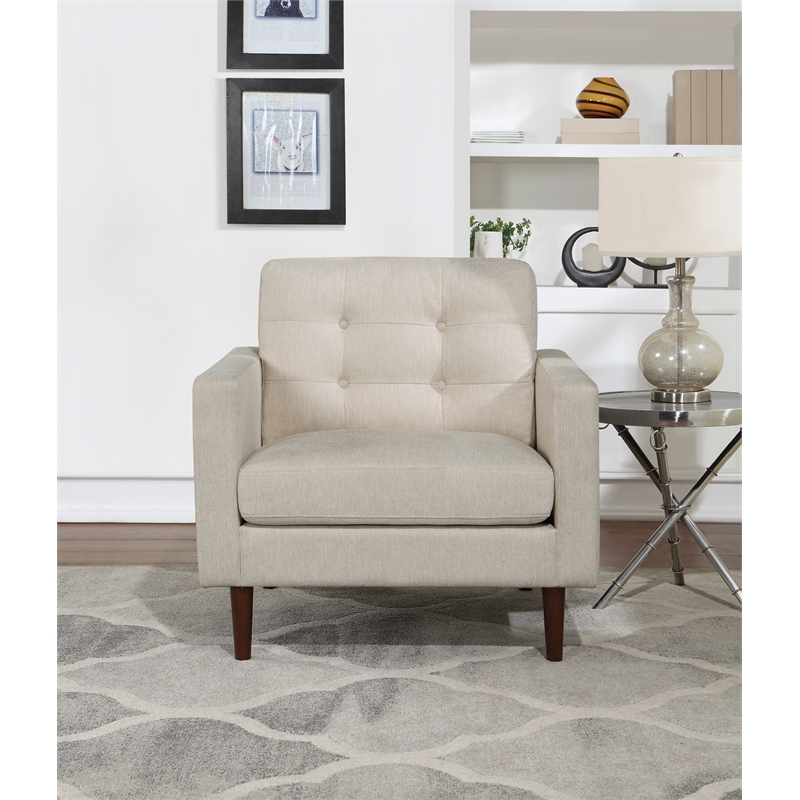 Scranton & Co Mid-Century Arm Chair in Cream Fabric with Tapered Legs