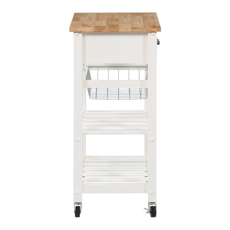 Scranton & Co Farmhouse Kitchen Cart with Wood Top in White Base