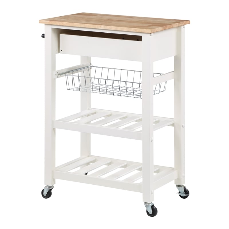 Scranton & Co Farmhouse Kitchen Cart with Wood Top in White Base