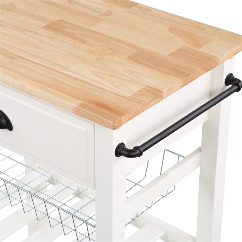 Scranton & Co Farmhouse Kitchen Cart with Wood Top in White Base