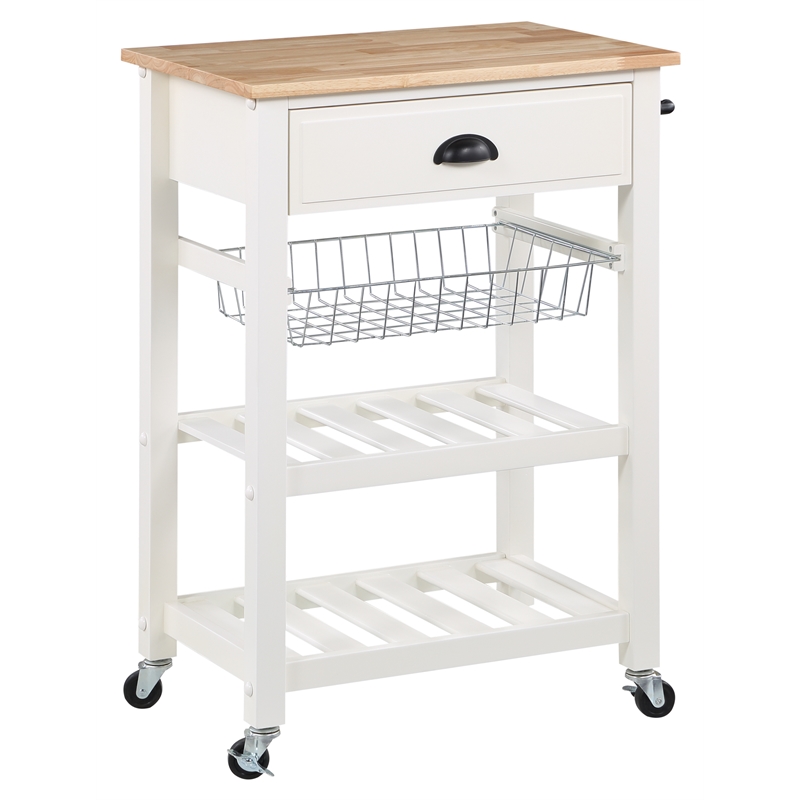 Scranton & Co Farmhouse Kitchen Cart with Wood Top in White Base
