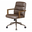 Scranton & Co Chocolate Faux Leather Office Chair with Dark Wood Arms