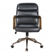 Scranton & Co Black Faux Leather Office Chair with Dark Wood Arms