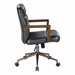 Scranton & Co Black Faux Leather Office Chair with Dark Wood Arms