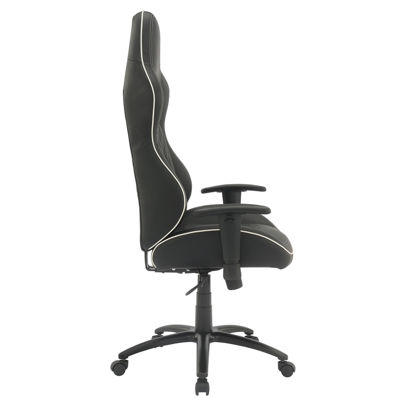 Scranton & Co Gaming Chair in Black Bonded Leather with White Accents