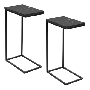 Scranton & Co Solid Black Marble C-Table Set of 2 with Metal Base