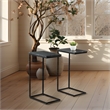 Scranton & Co Solid Black Marble C-Table Set of 2 with Metal Base
