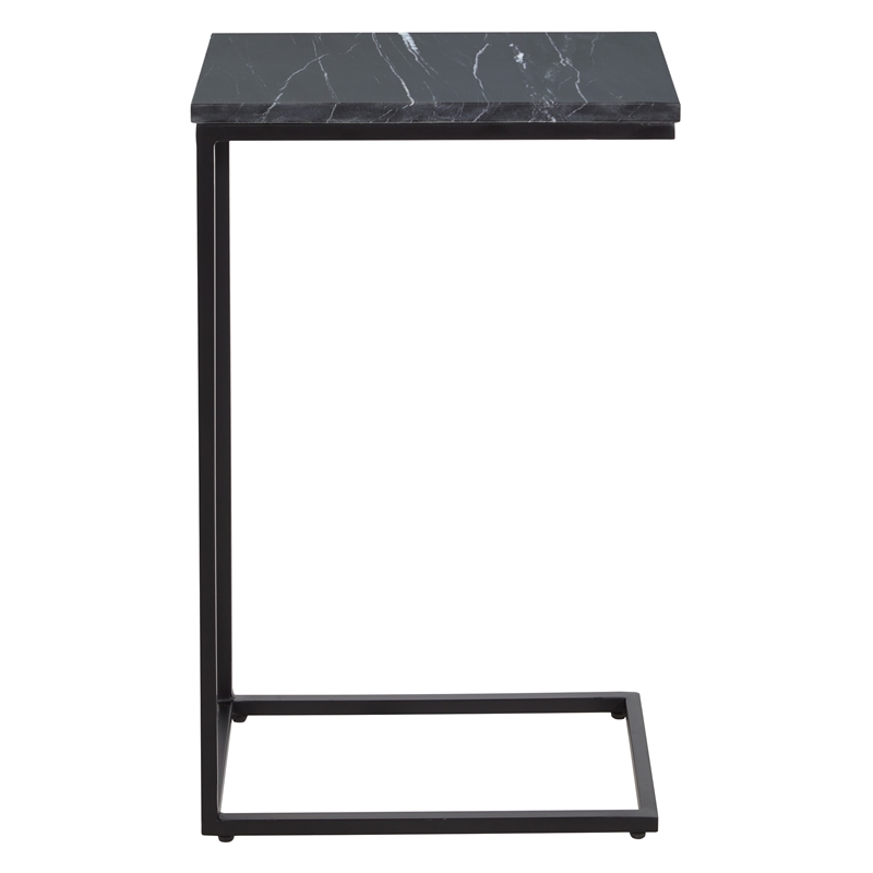 Scranton & Co Solid Black Marble C-Table Set of 2 with Metal Base