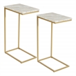 Scranton & Co Solid White Marble C-Table Set of 2 Gold Tone Metal Base