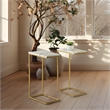 Scranton & Co Solid White Marble C-Table Set of 2 Gold Tone Metal Base
