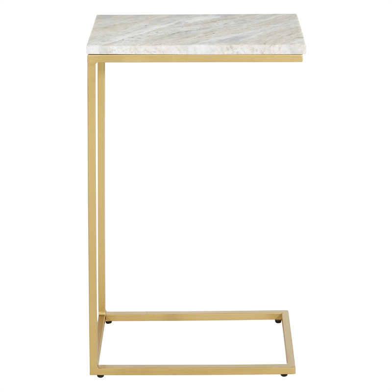 Scranton & Co Solid White Marble C-Table Set of 2 Gold Tone Metal Base