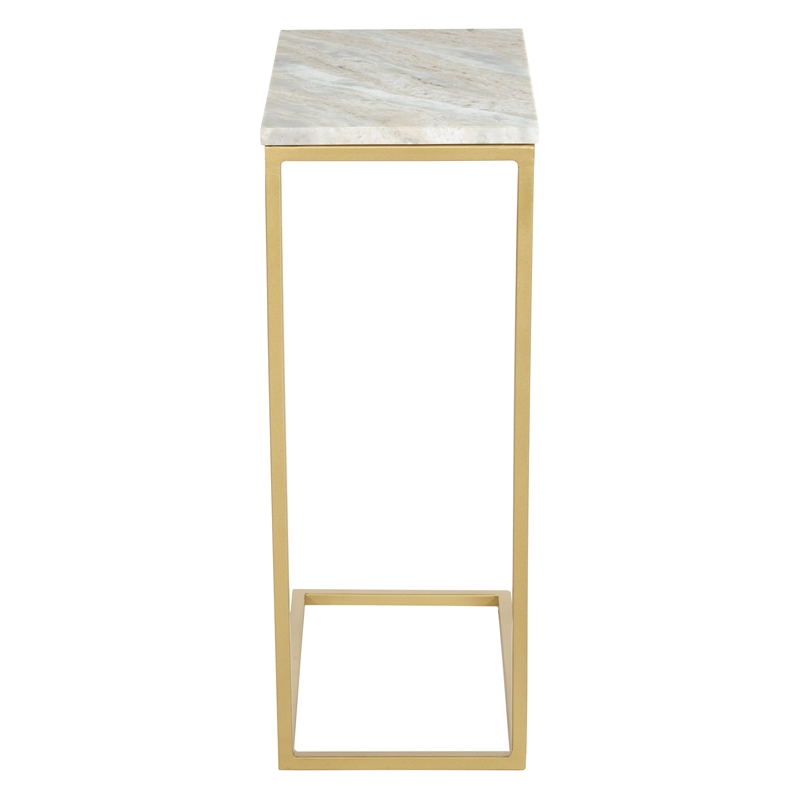 Scranton & Co Solid White Marble C-Table Set of 2 Gold Tone Metal Base