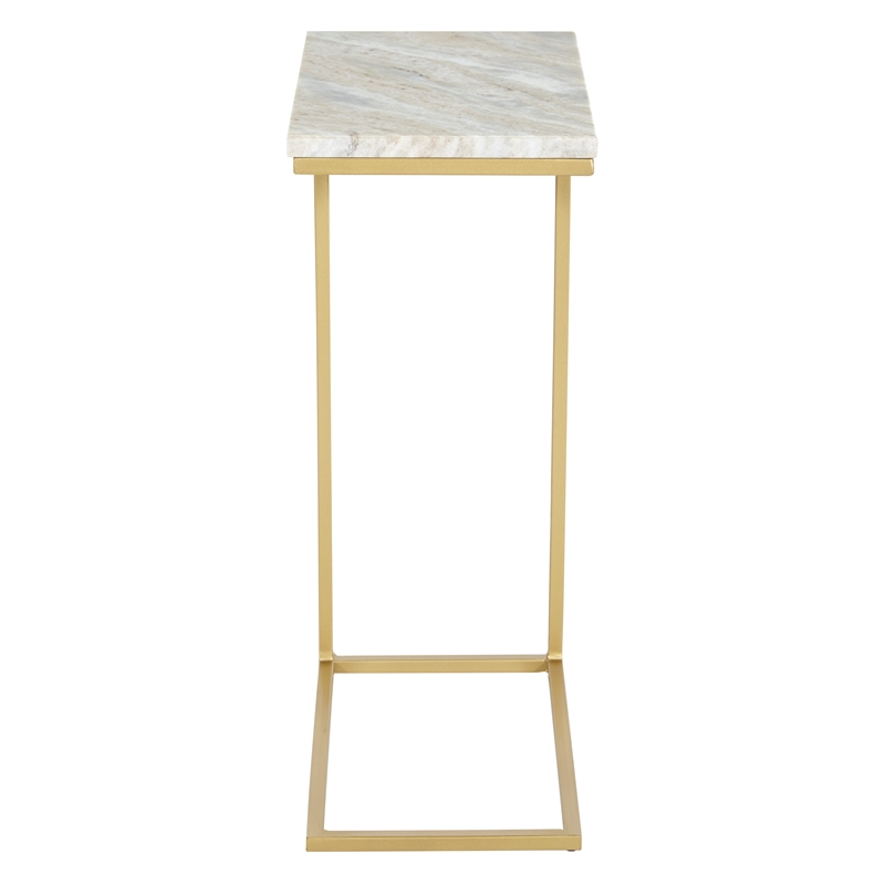 Scranton & Co Solid White Marble C-Table Set of 2 Gold Tone Metal Base