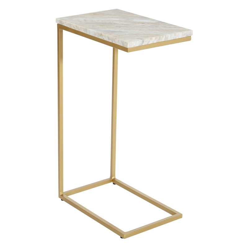 Scranton & Co Solid White Marble C-Table Set of 2 Gold Tone Metal Base