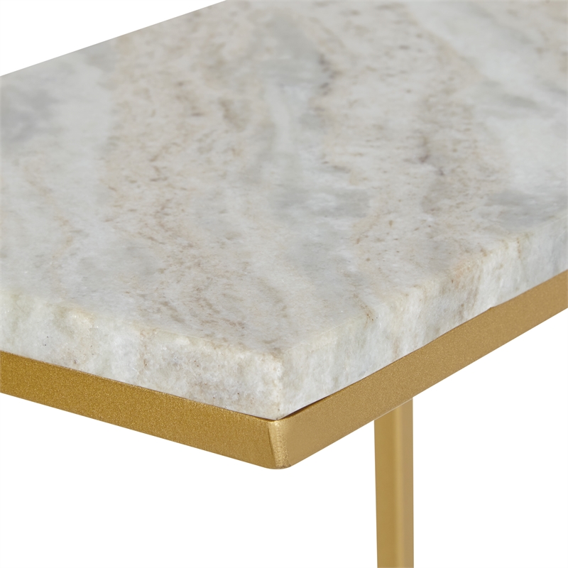 Scranton & Co Solid White Marble C-Table Set of 2 Gold Tone Metal Base