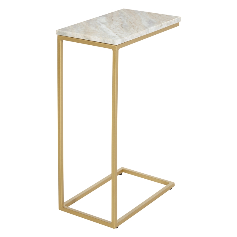 Scranton & Co Solid White Marble C-Table Set of 2 Gold Tone Metal Base