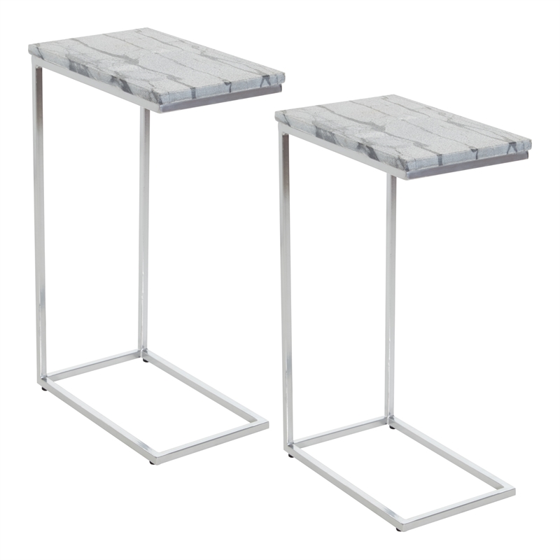 Scranton & Co Solid Gray Marble C-Table Set of 2 Chrome Metal Base
