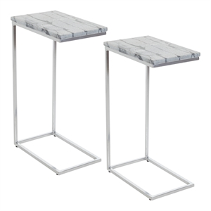 Scranton & Co Solid Gray Marble C-Table Set of 2 Chrome Metal Base