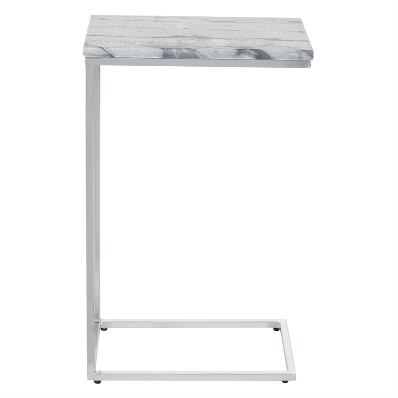 Scranton & Co Solid Gray Marble C-Table Set of 2 Chrome Metal Base